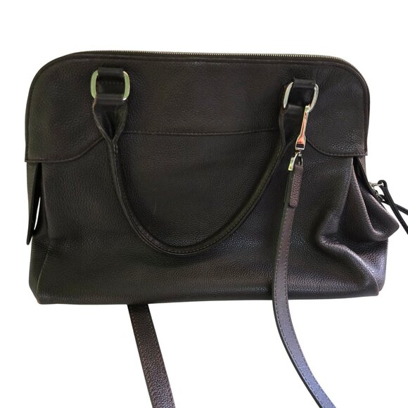 Longchamps Brown Pebbled Leather Top Handle Two Way Zip Satchel Crossbody - Picture 4 of 13